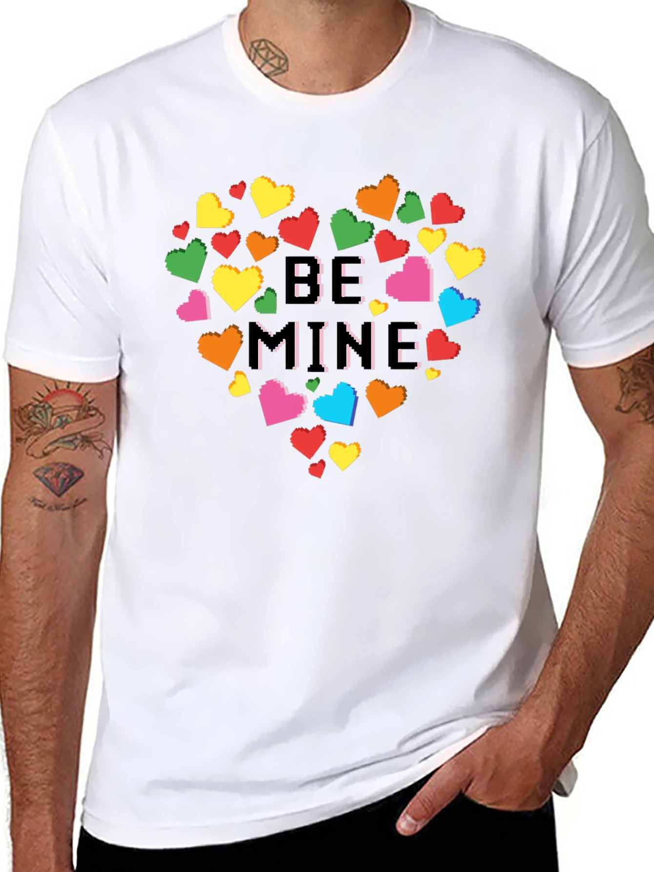 Be Mine Pixel Heart Graphic Tee - Black