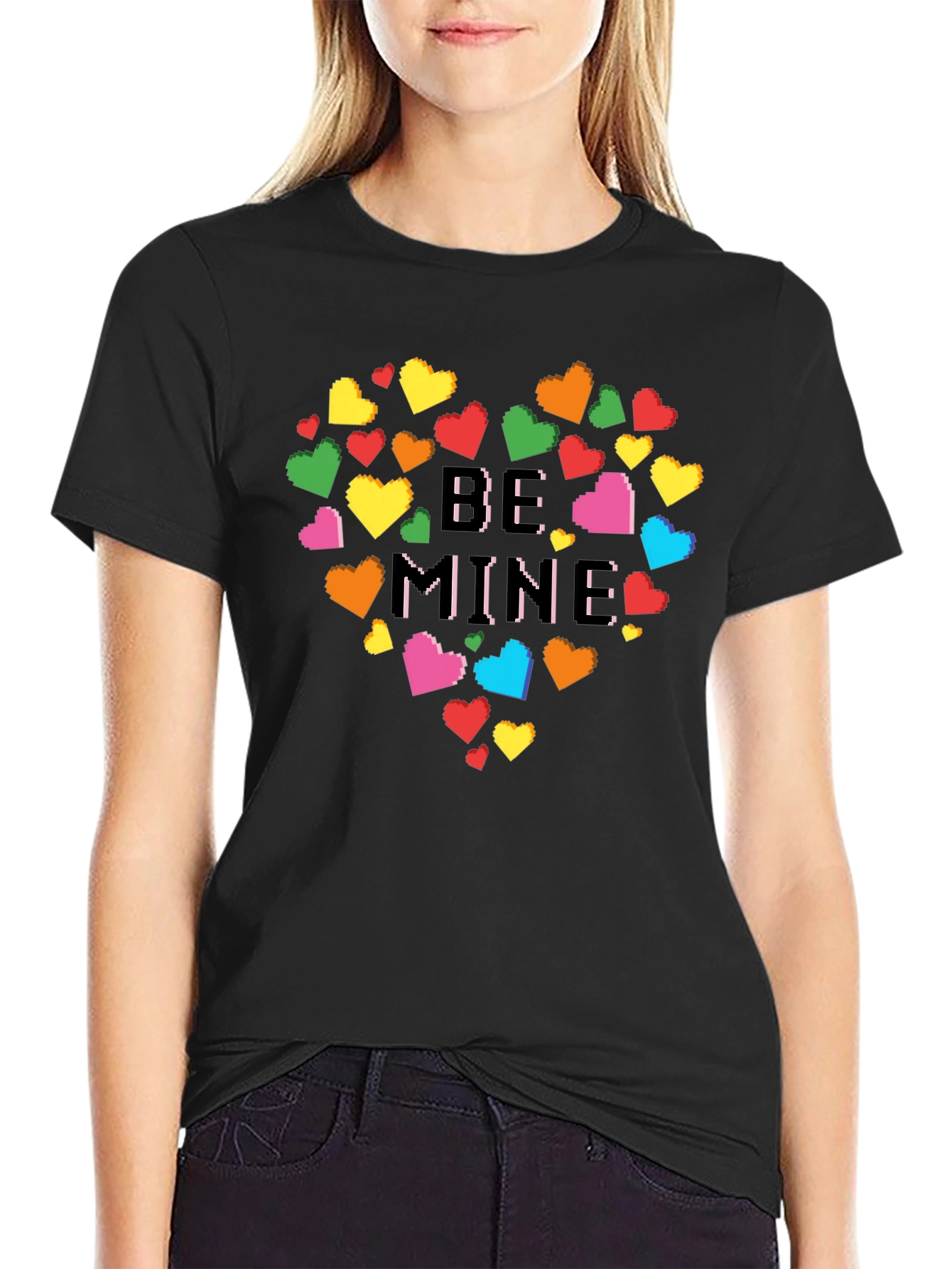 Be Mine Pixel Heart Graphic Tee - Black