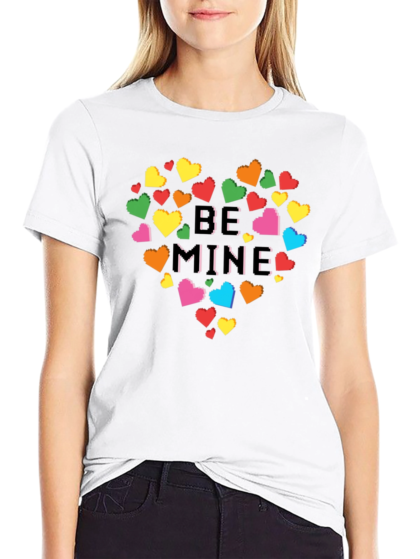 Be Mine Pixel Heart Graphic Tee - Black