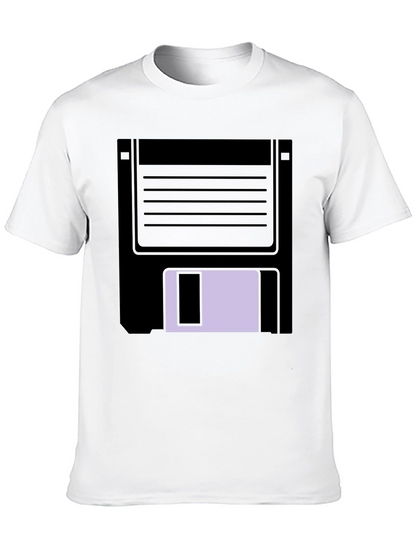 Retro Floppy Disk Graphic Tee - Black Casual T-Shirt