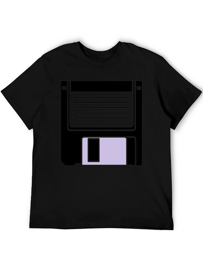 Retro Floppy Disk Graphic Tee - Black Casual T-Shirt