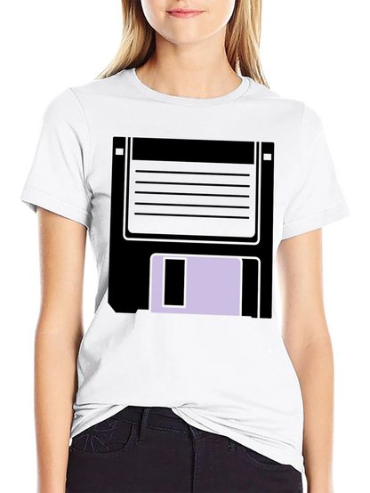 Retro Floppy Disk Graphic Tee - Black Casual T-Shirt