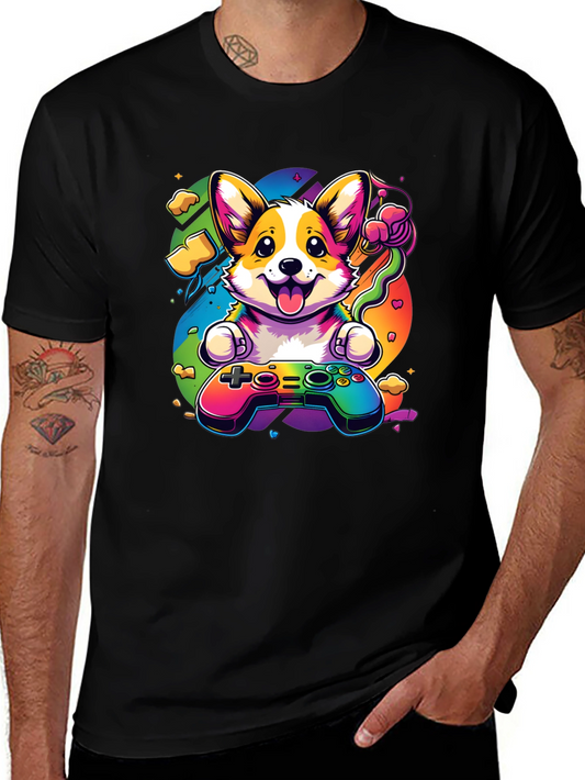 Rainbow Corgi Gamer T-Shirt - Cute Gaming Dog