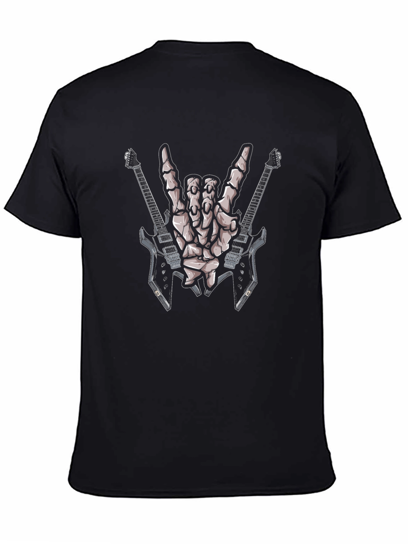 Rock On Skeleton Hand & Guitar Black T-Shirt