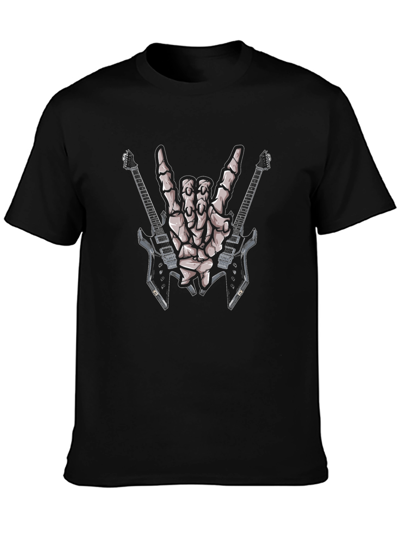 Rock On Skeleton Hand & Guitar Black T-Shirt