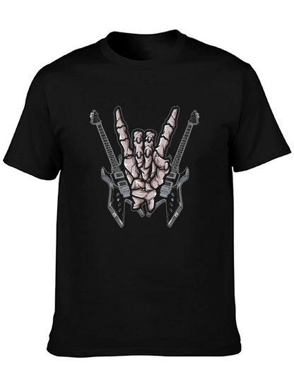 Rock On Skeleton Hand & Guitar Black T-Shirt