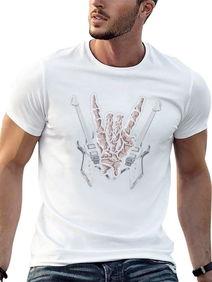 Rock On Skeleton Hand & Guitar Black T-Shirt
