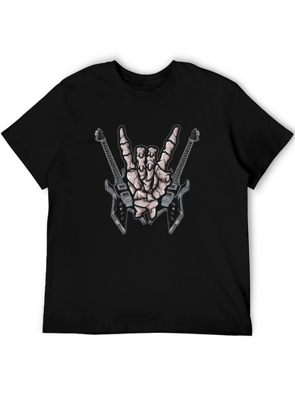 Rock On Skeleton Hand & Guitar Black T-Shirt
