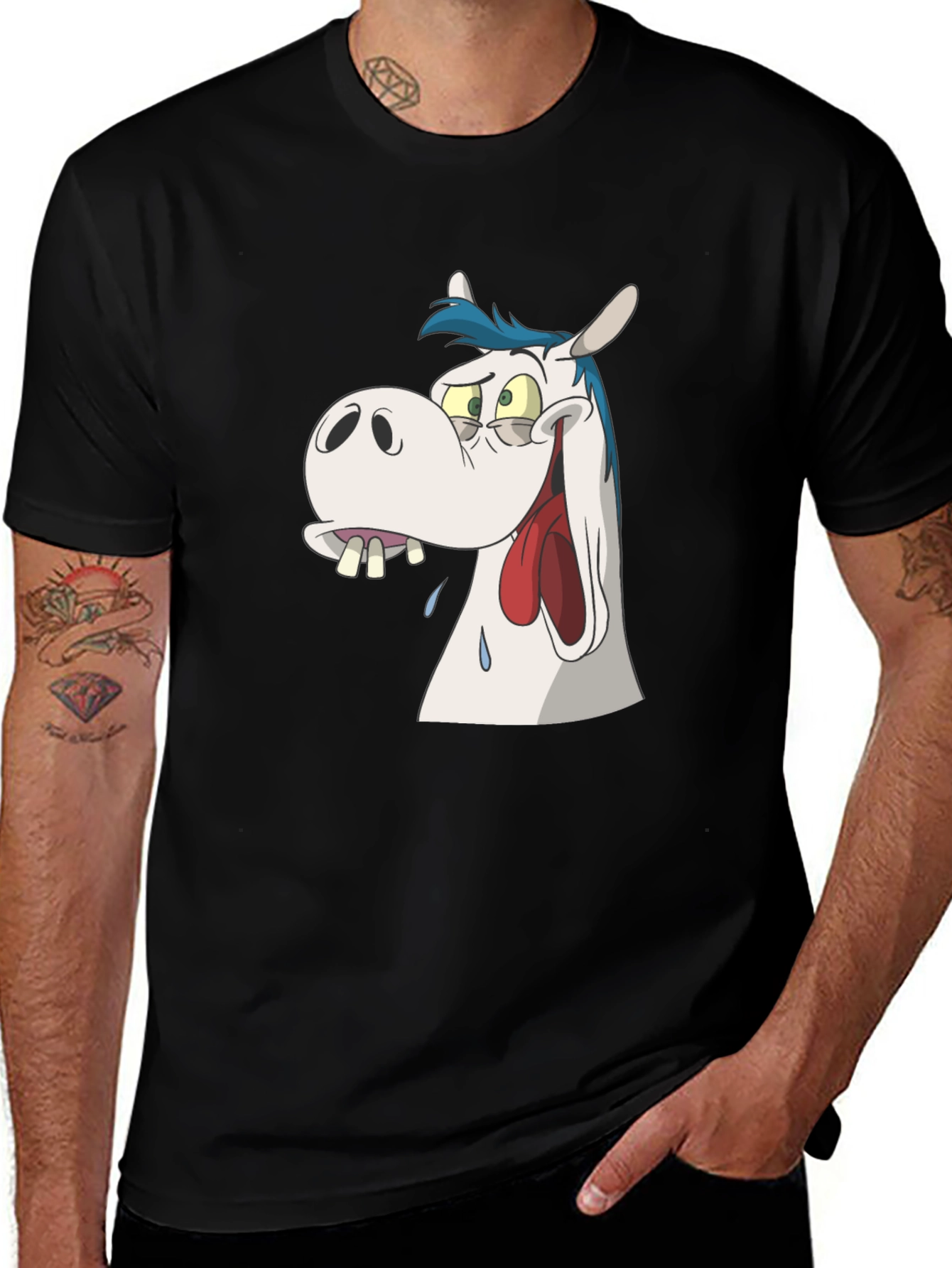 Cartoon Horse Graphic Tee - Black Unisex T-Shirt