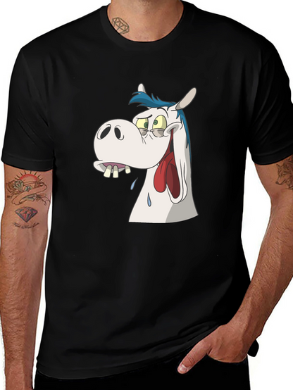Cartoon Horse Graphic Tee - Black Unisex T-Shirt
