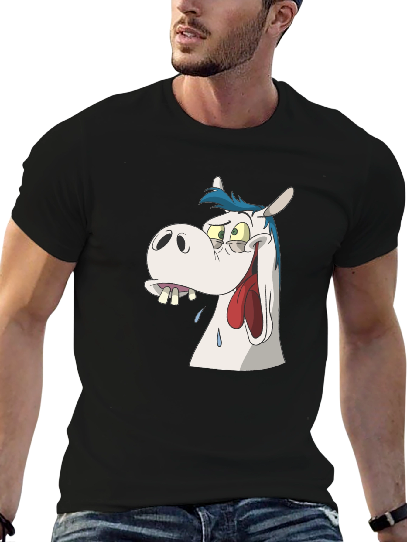 Cartoon Horse Graphic Tee - Black Unisex T-Shirt