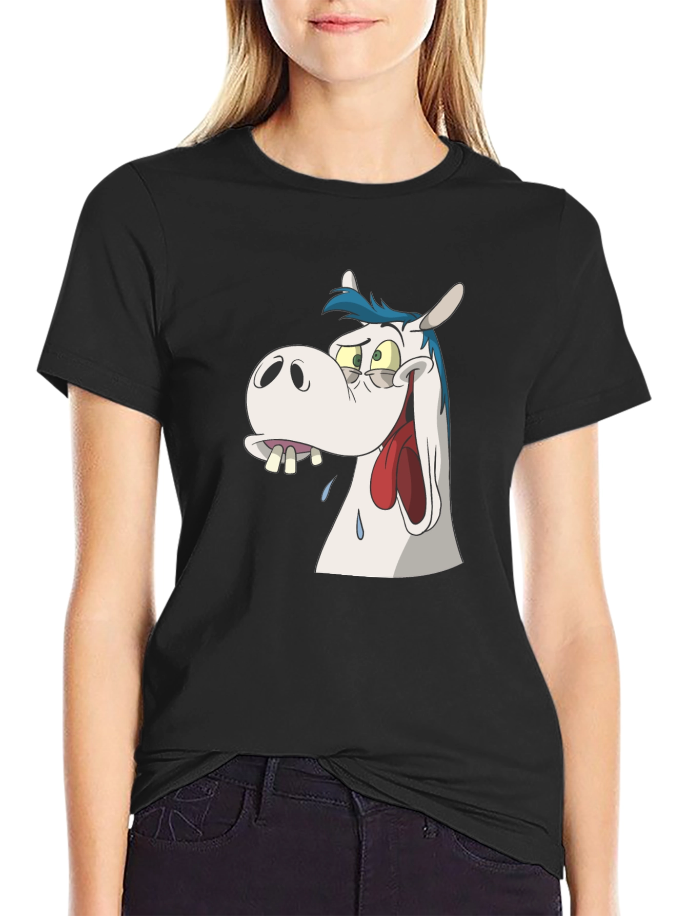 Cartoon Horse Graphic Tee - Black Unisex T-Shirt