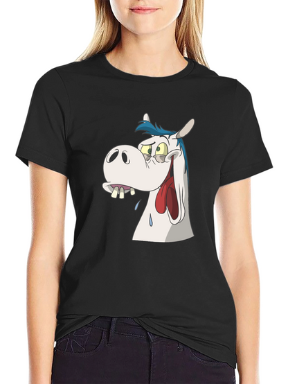Cartoon Horse Graphic Tee - Black Unisex T-Shirt