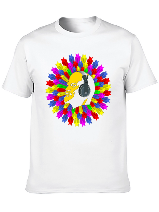 Colorful Star Headphone Graphic Black T-Shirt