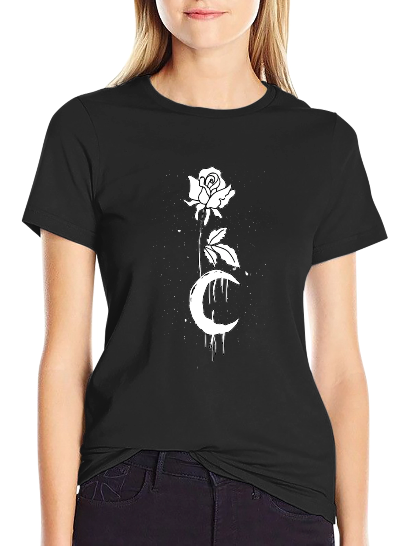 Rose Moon Graphic Tee - Black