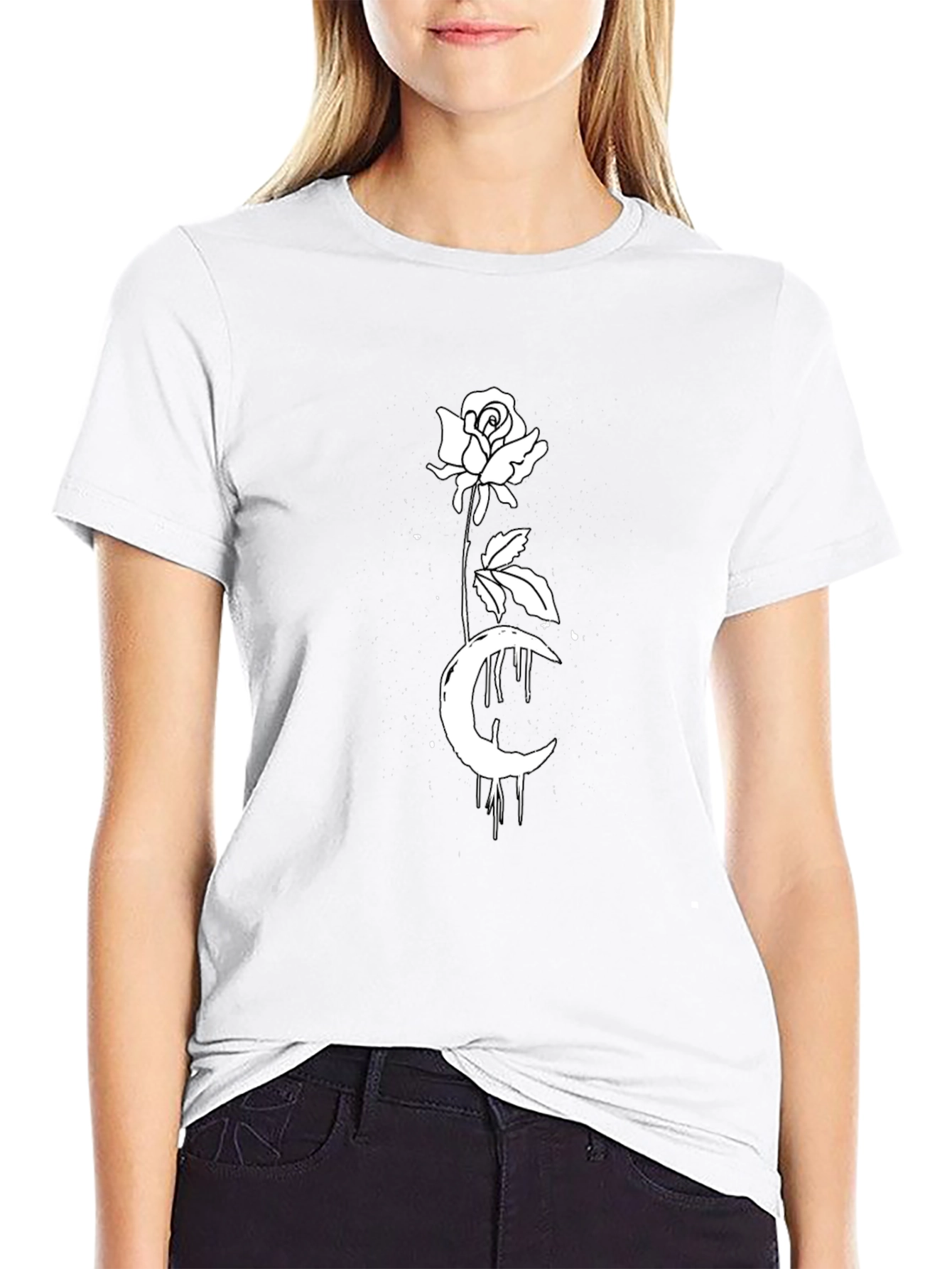 Rose Moon Graphic Tee - Black