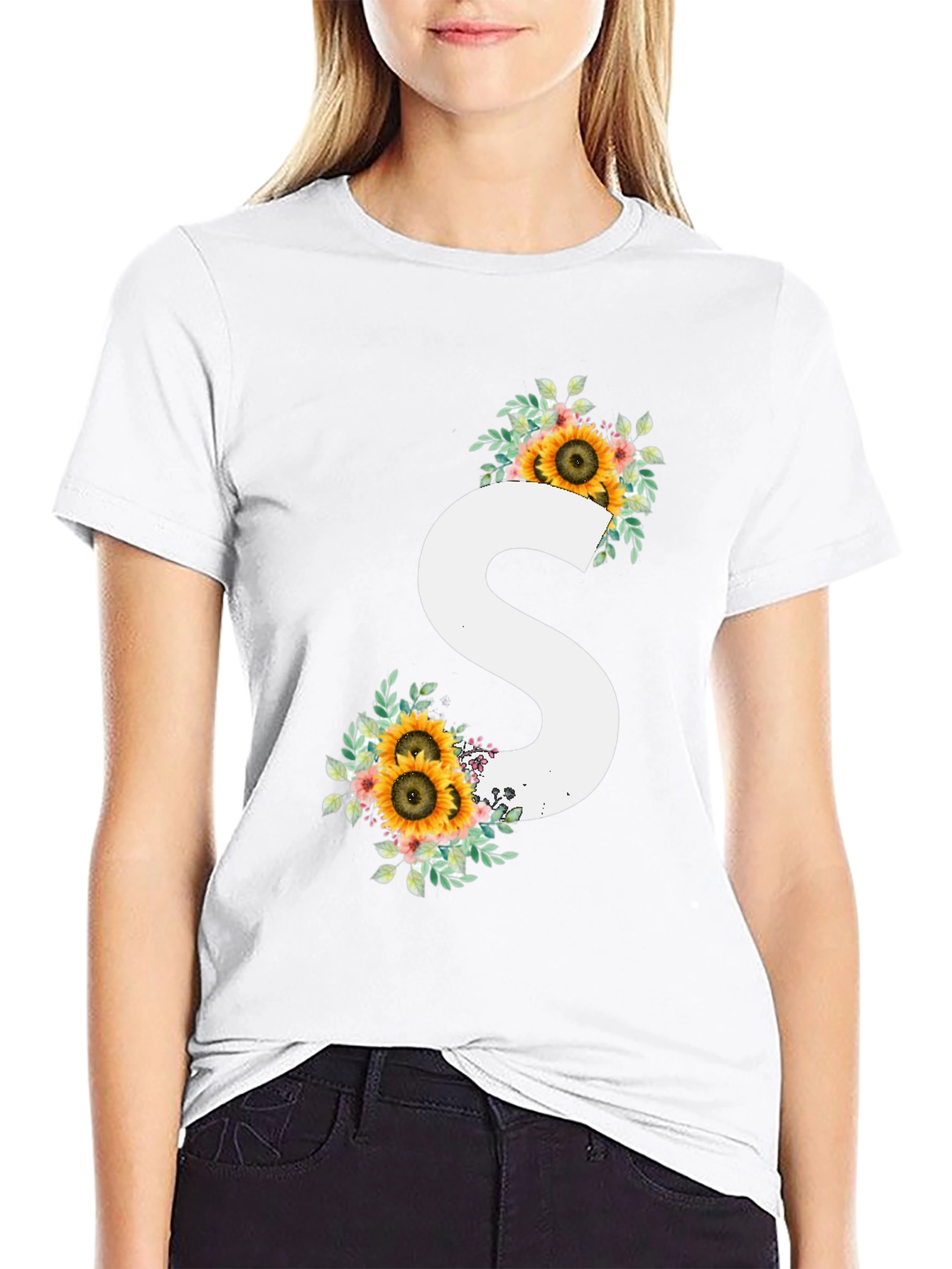 Sunflower Initial S Black T-Shirt