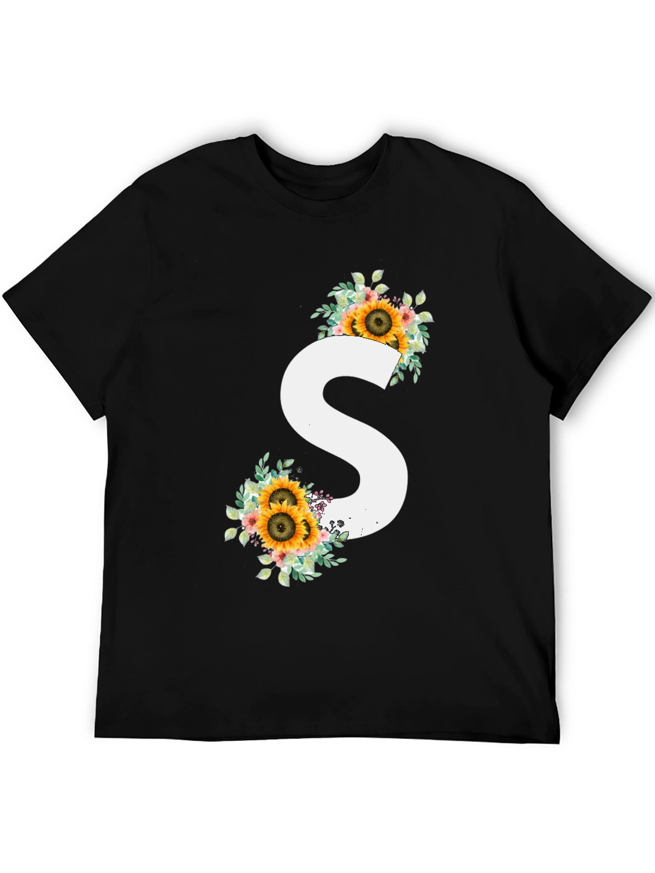 Sunflower Initial S Black T-Shirt