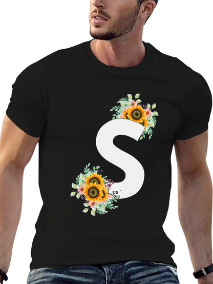 Sunflower Initial S Black T-Shirt