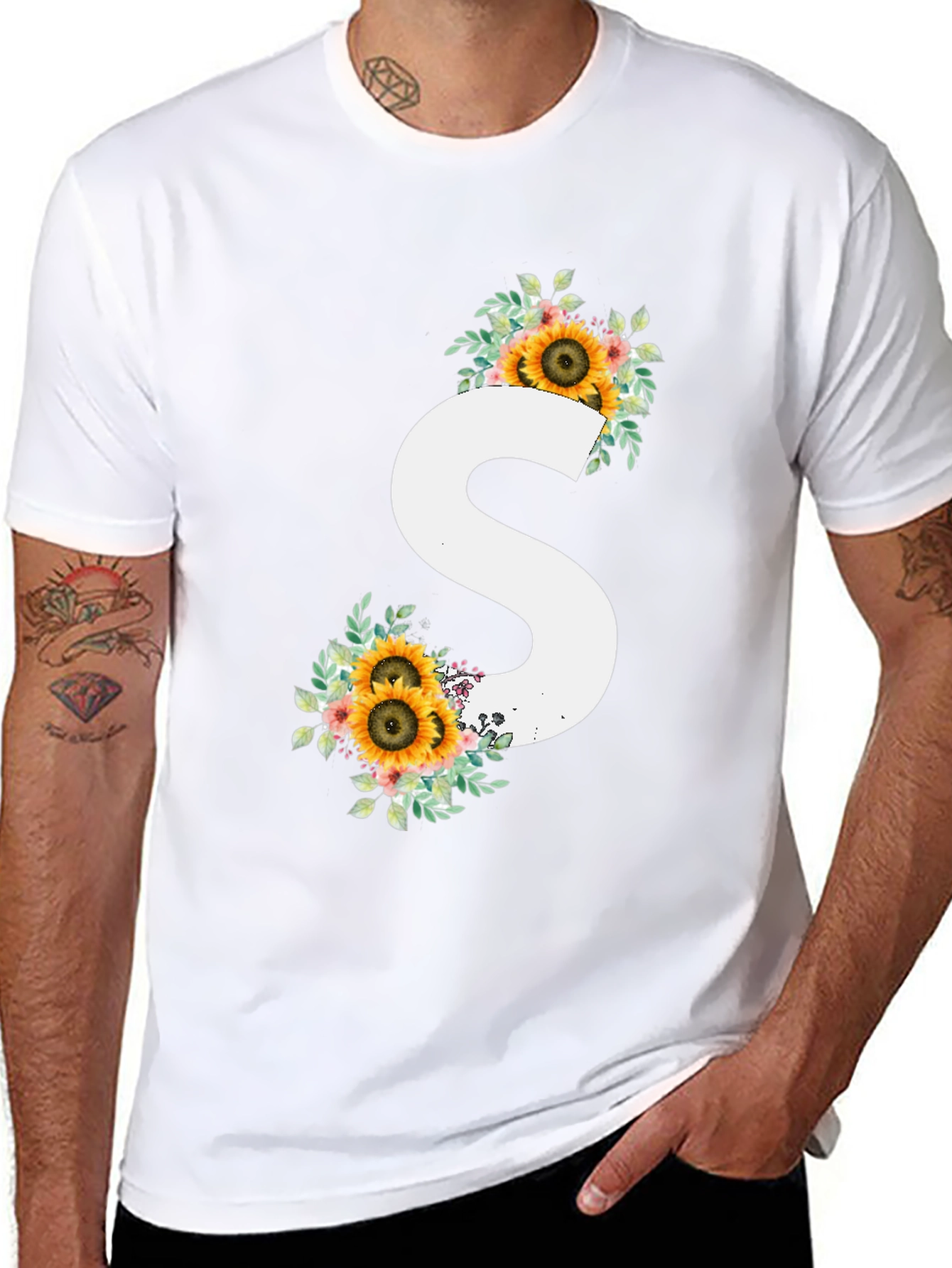Sunflower Initial S Black T-Shirt