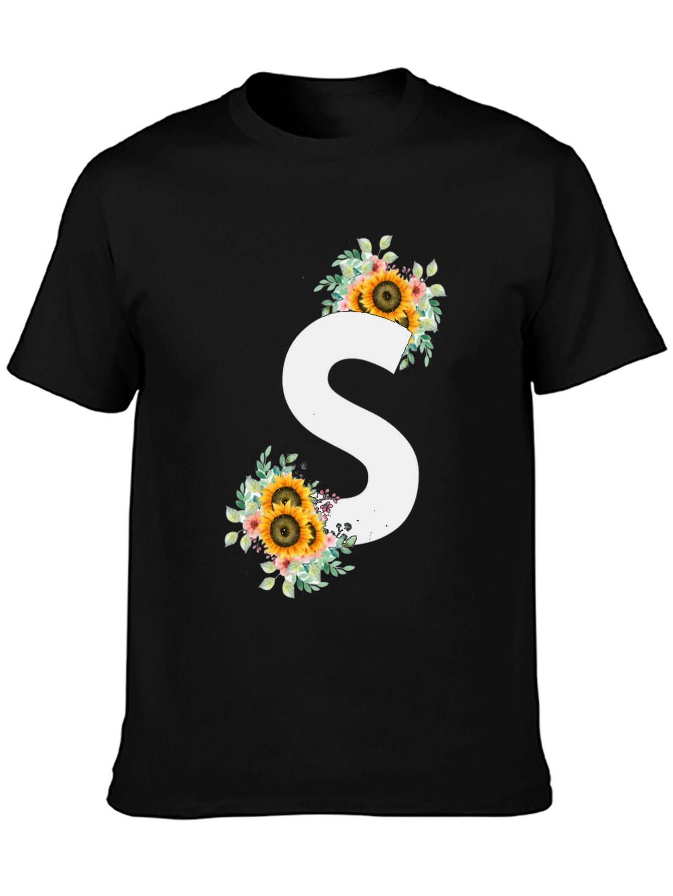 Sunflower Initial S Black T-Shirt