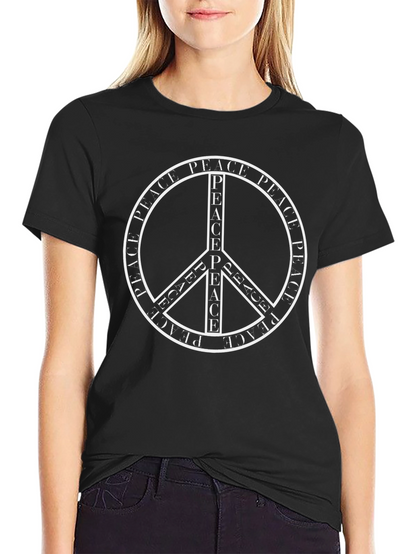 Peace Symbol Graphic T-Shirt - Black Casual Tee