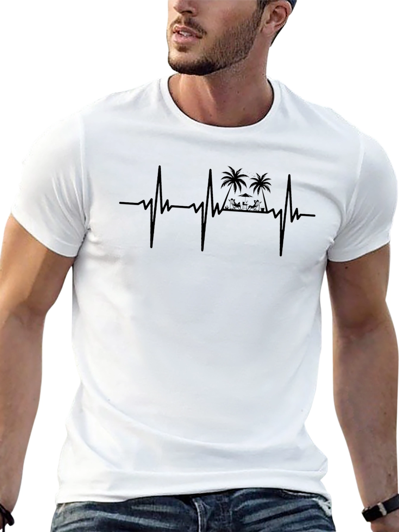 Beach Heartbeat Mens Black T-Shirt