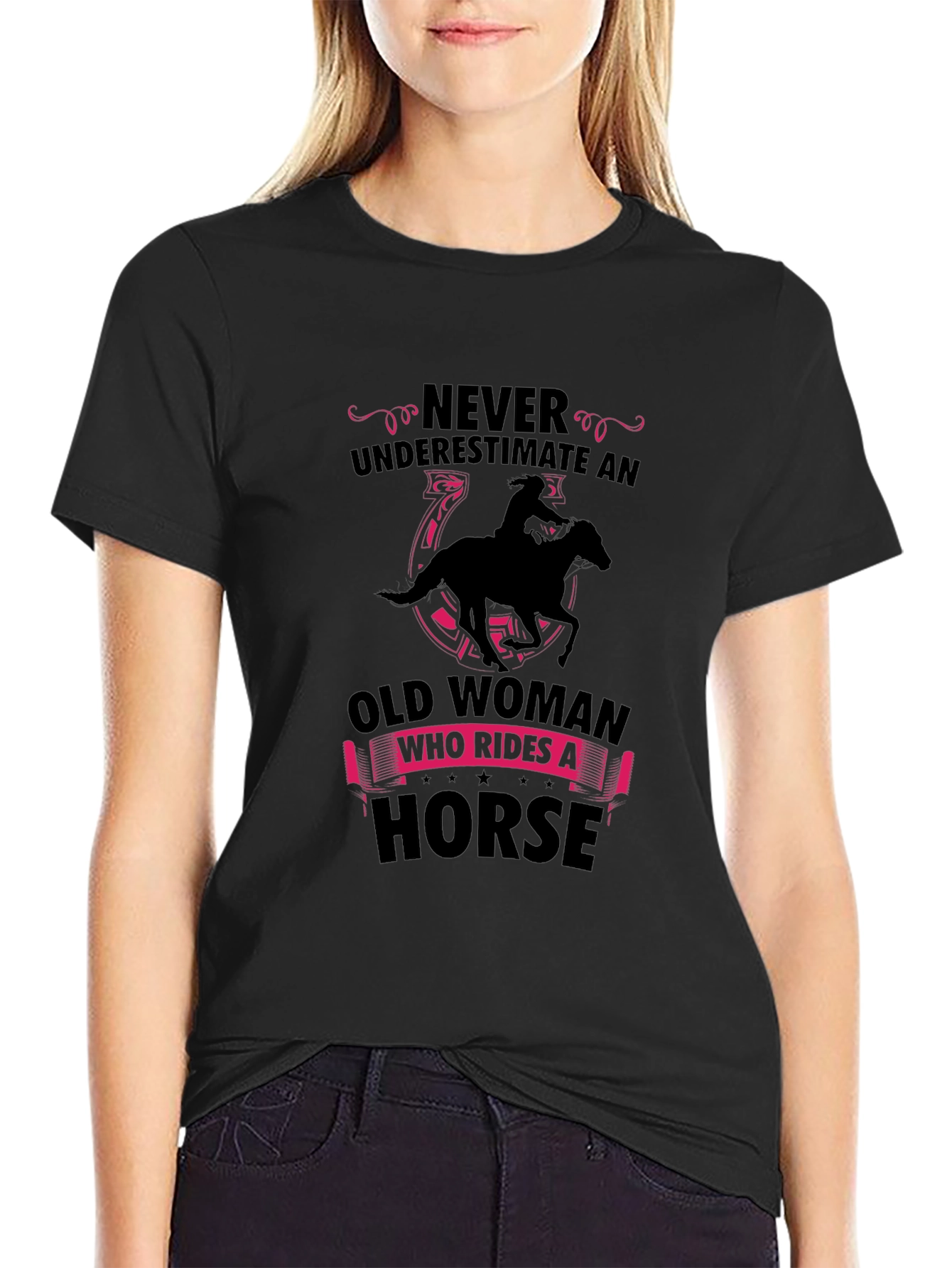 Never Underestimate Old Woman Horse Rider T-Shirt