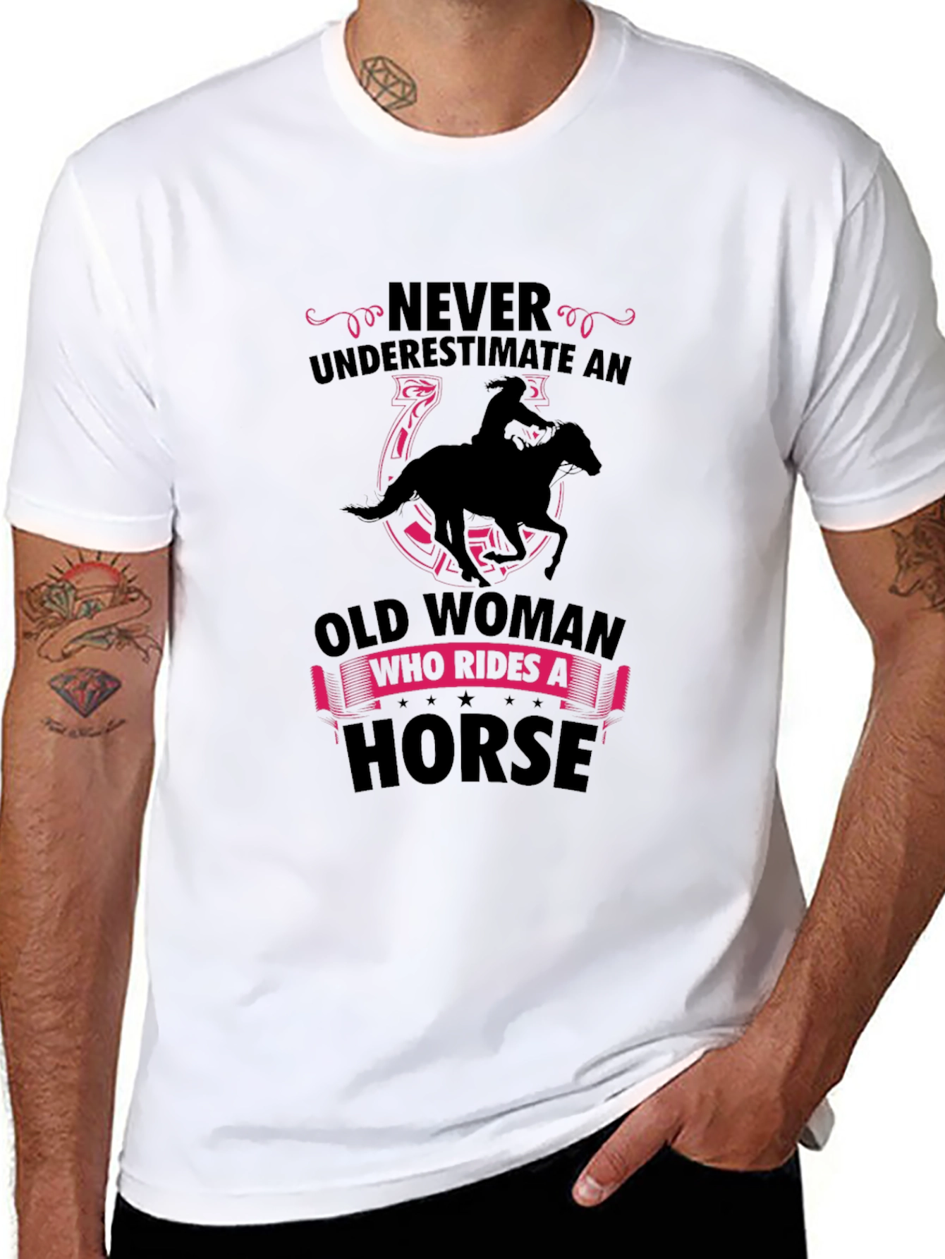 Never Underestimate Old Woman Horse Rider T-Shirt