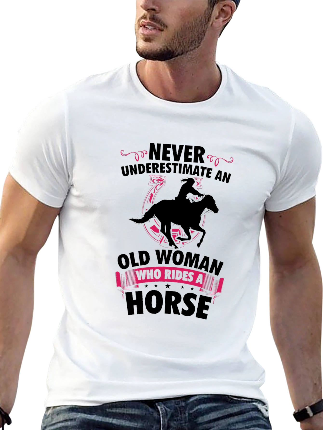 Never Underestimate Old Woman Horse Rider T-Shirt