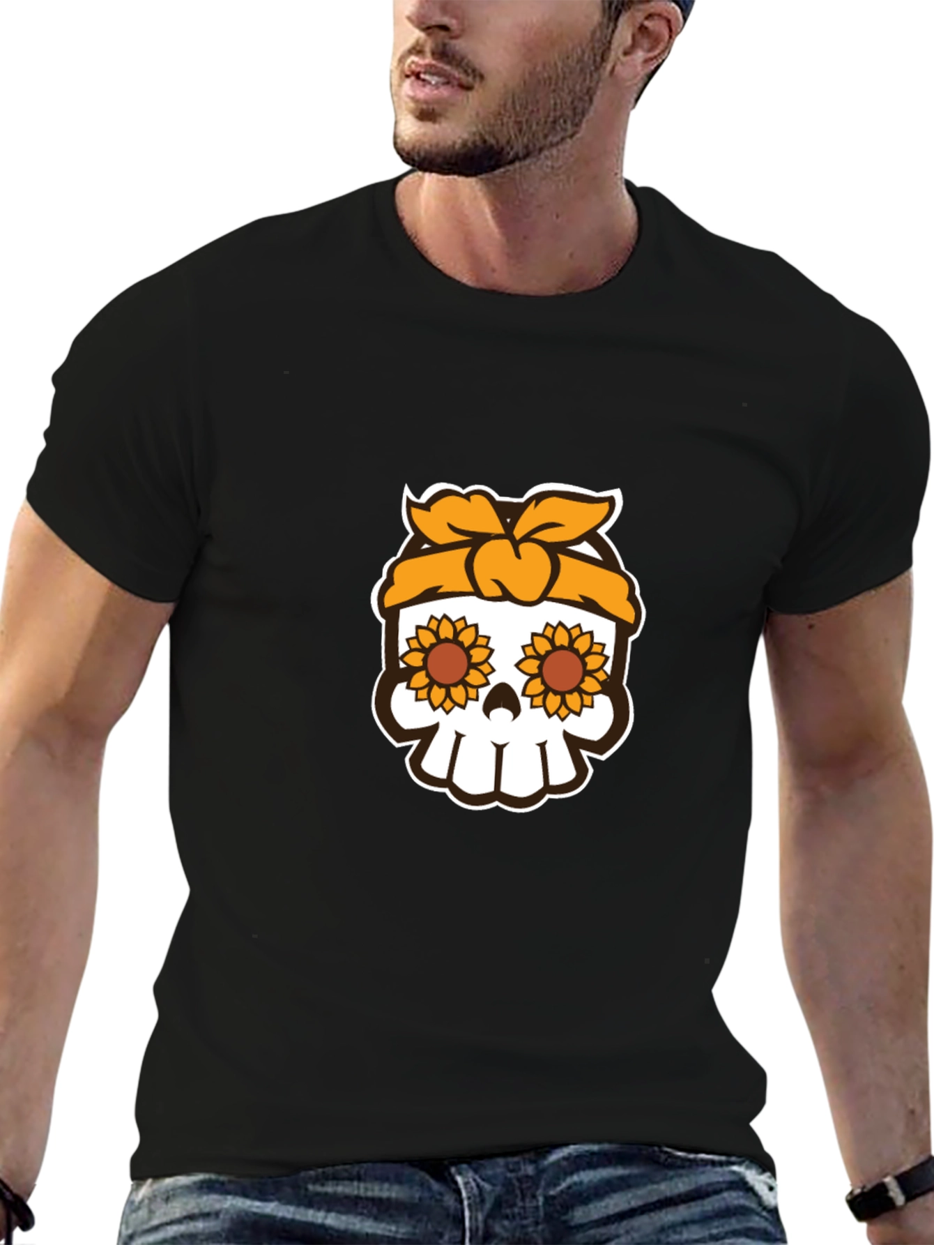 Sunflower Skull Graphic Tee - Stylish Unisex T-Shirt