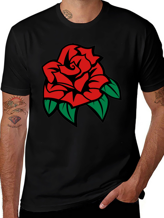 Black T-Shirt with Rose Graphic