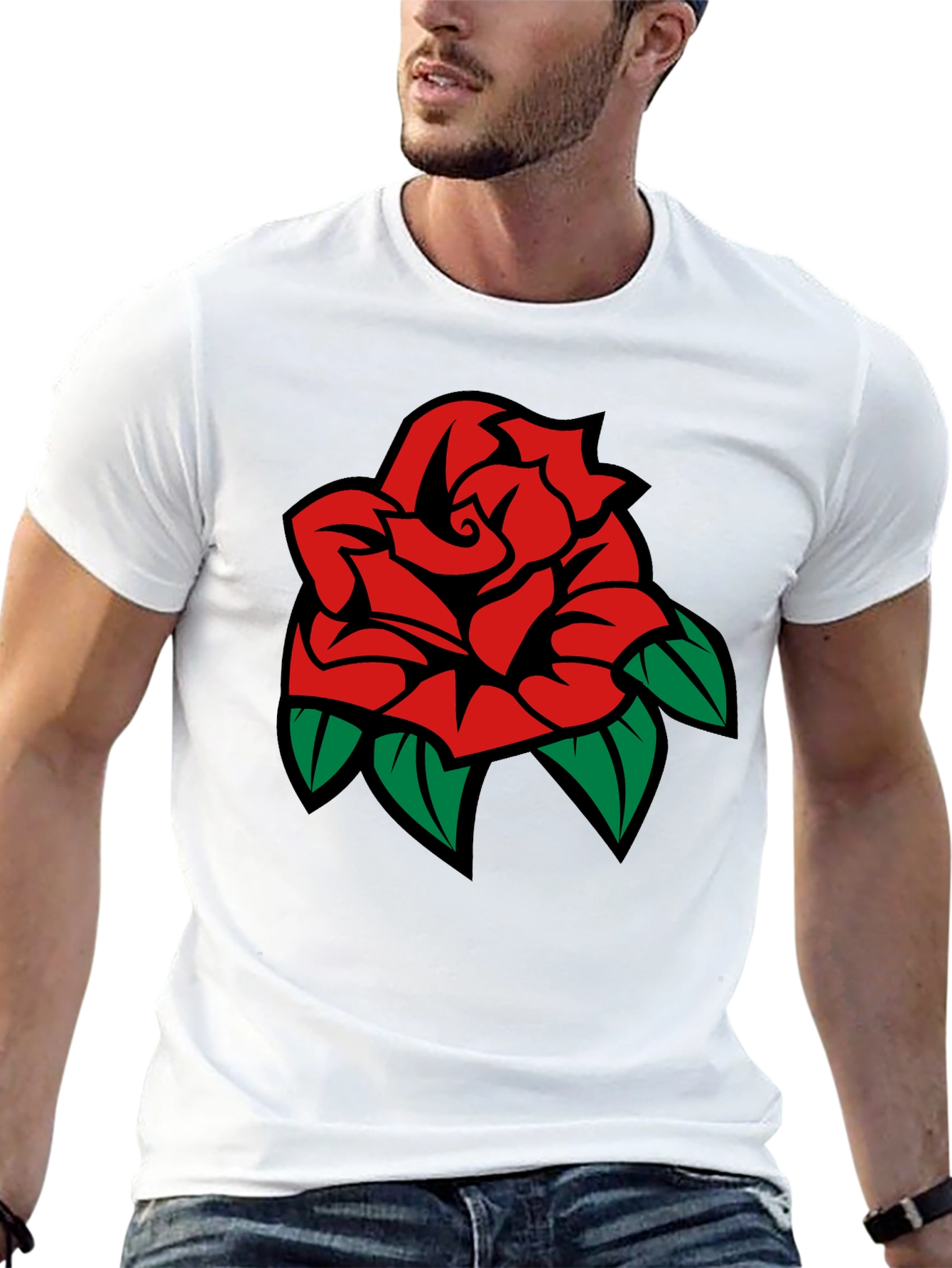 Black T-Shirt with Rose Graphic