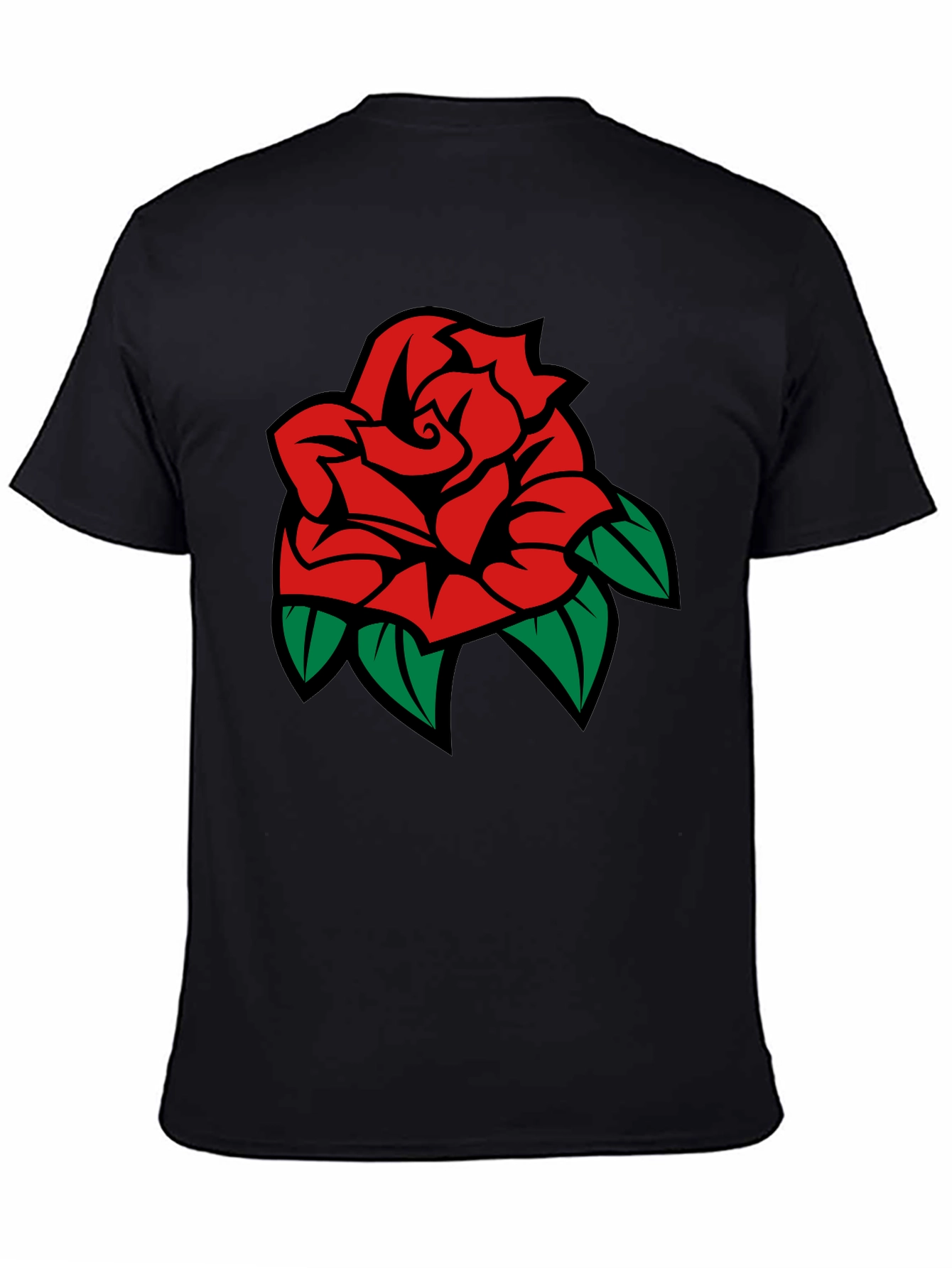 Black T-Shirt with Rose Graphic
