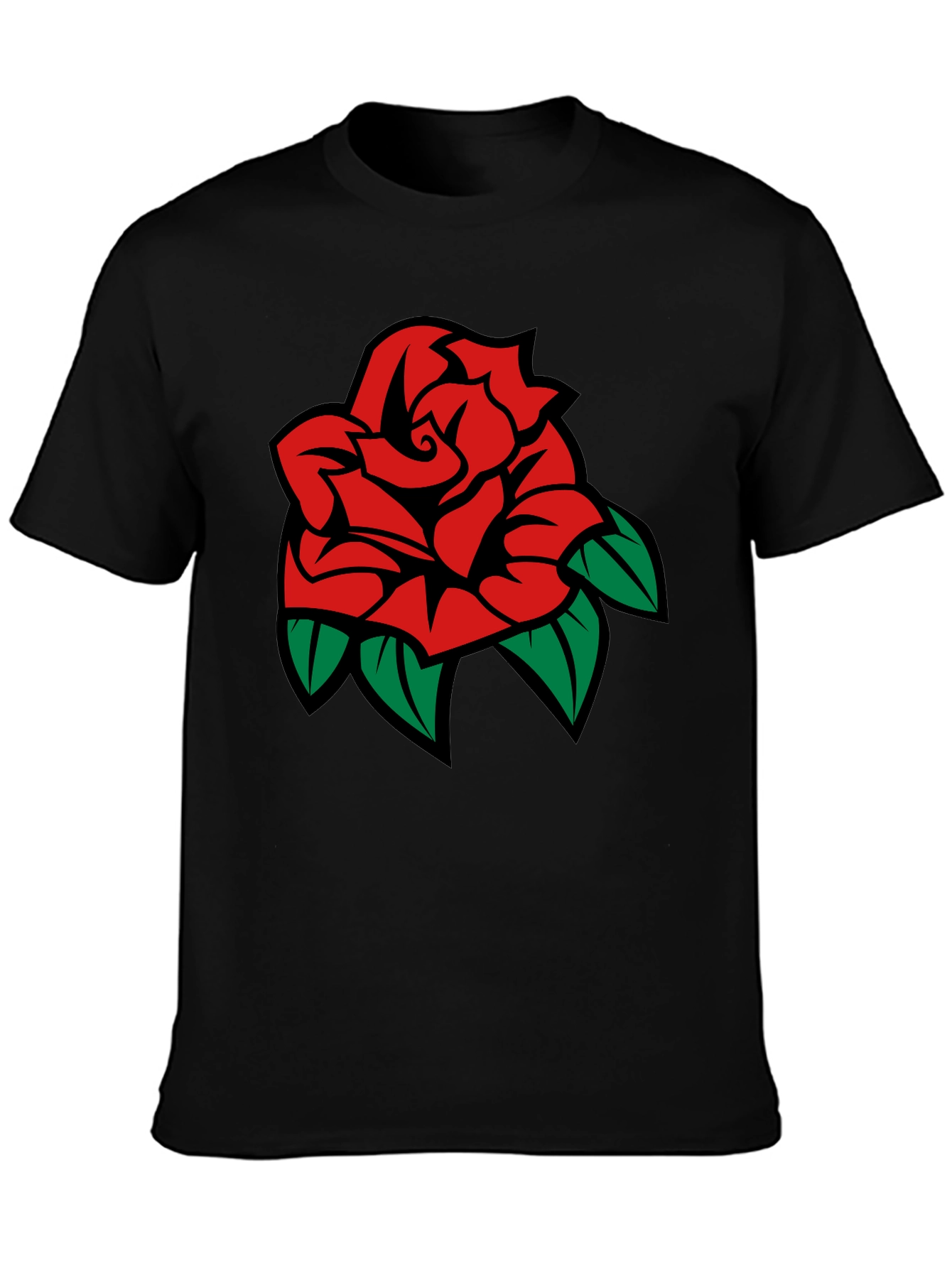 Black T-Shirt with Rose Graphic