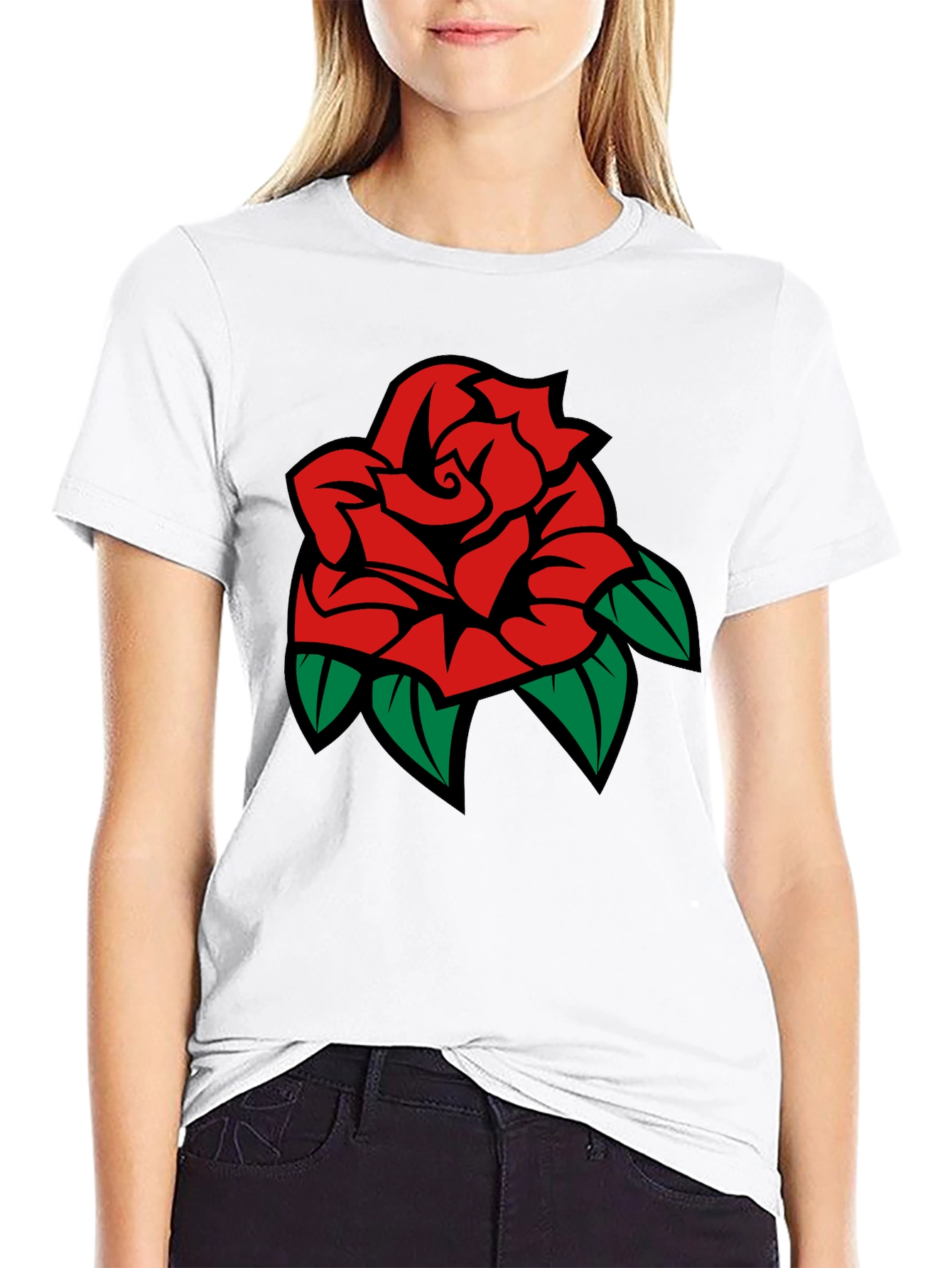 Black T-Shirt with Rose Graphic