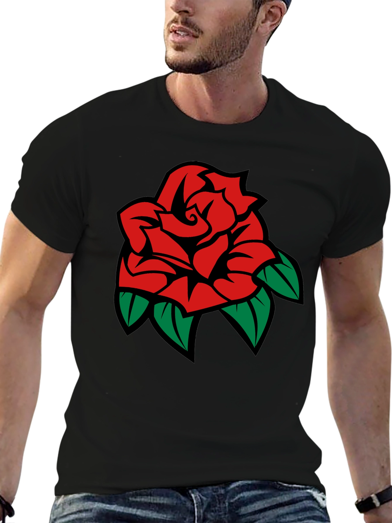 Black T-Shirt with Rose Graphic