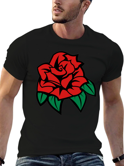 Black T-Shirt with Rose Graphic