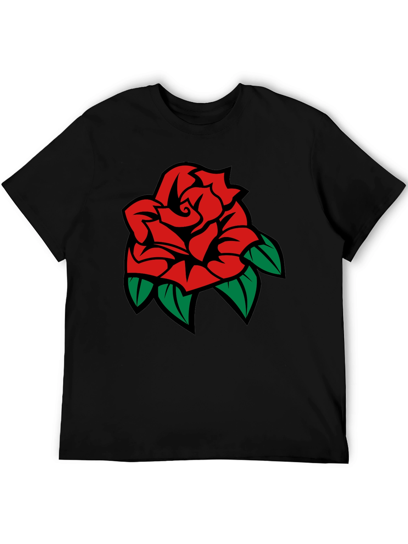 Black T-Shirt with Rose Graphic