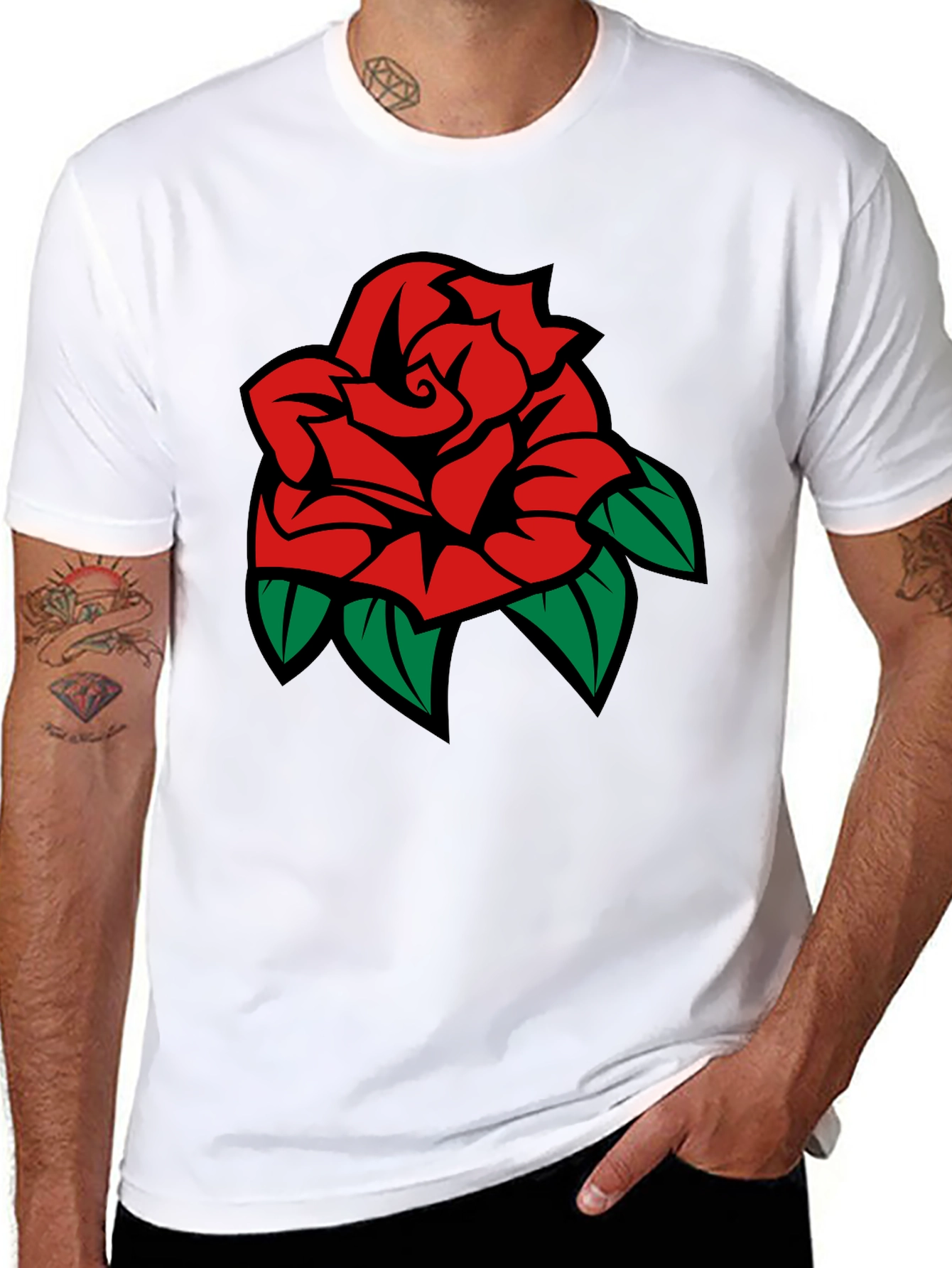 Black T-Shirt with Rose Graphic