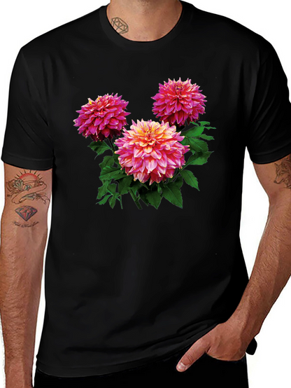 Floral Dahlia Print Black T-Shirt