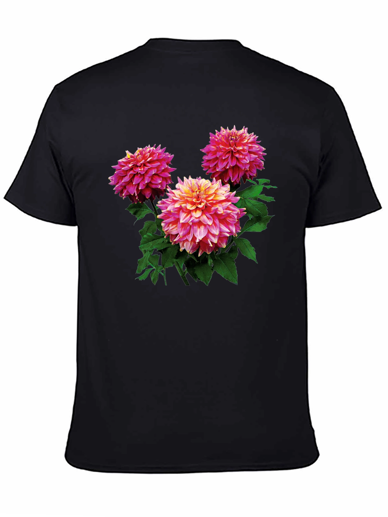 Floral Dahlia Print Black T-Shirt