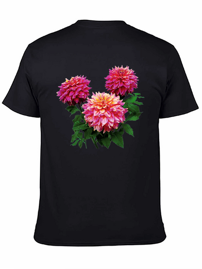 Floral Dahlia Print Black T-Shirt