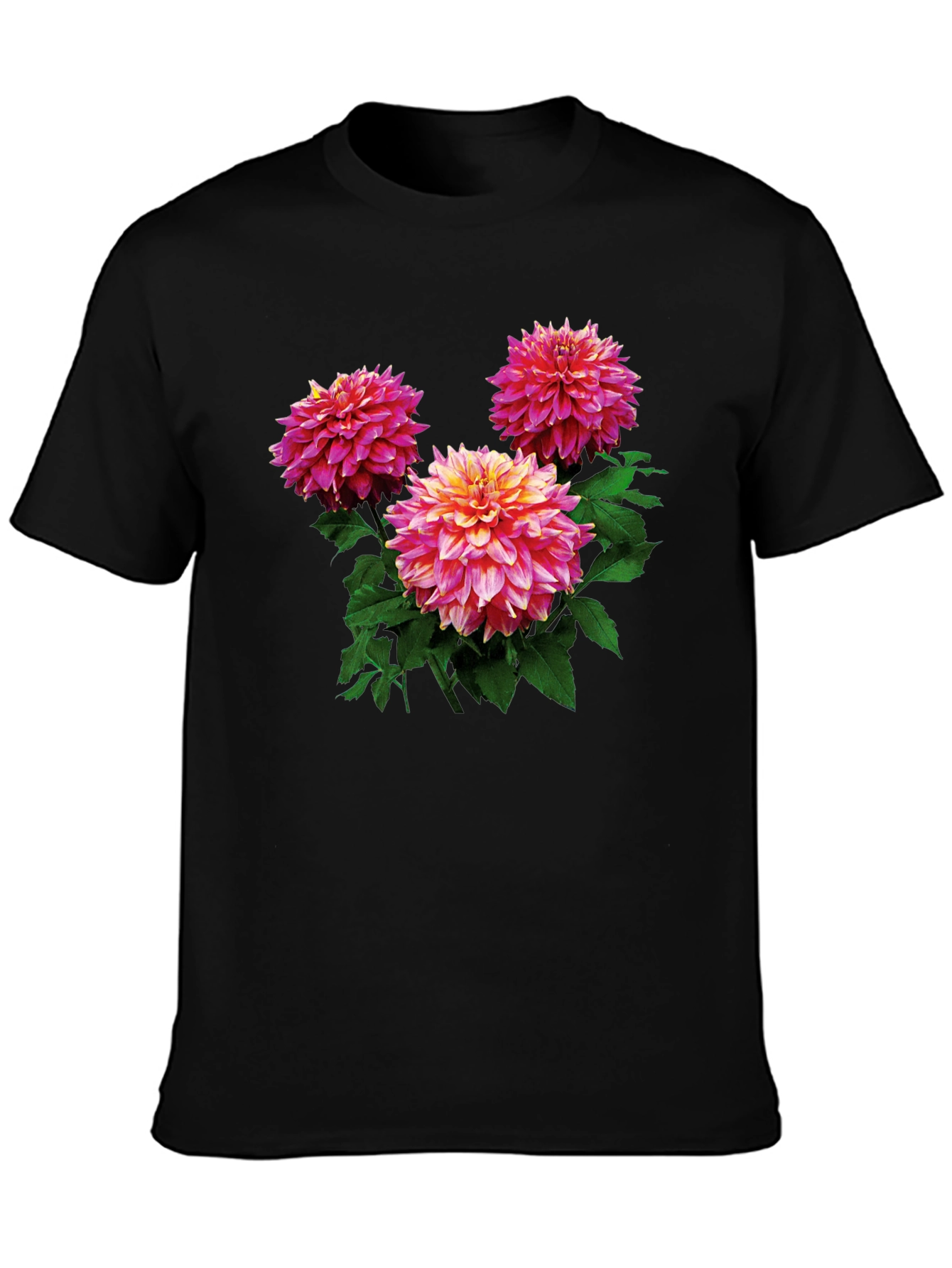 Floral Dahlia Print Black T-Shirt