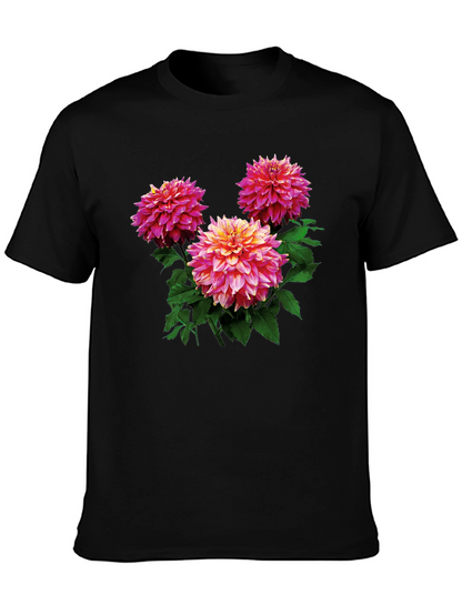 Floral Dahlia Print Black T-Shirt