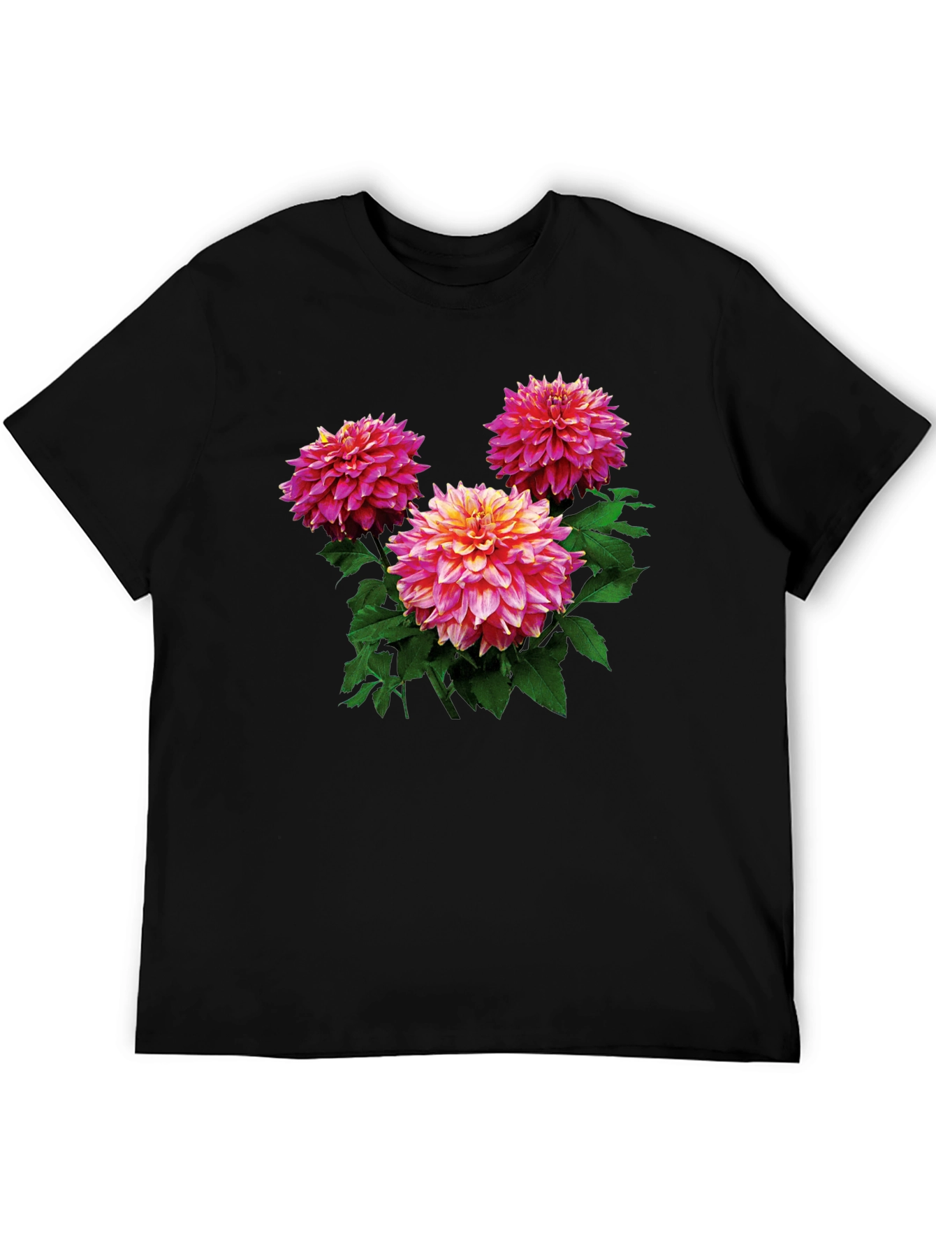 Floral Dahlia Print Black T-Shirt