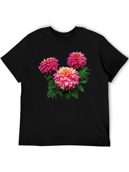 Floral Dahlia Print Black T-Shirt