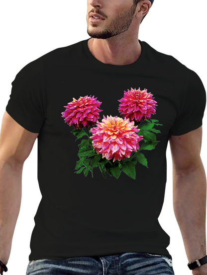 Floral Dahlia Print Black T-Shirt