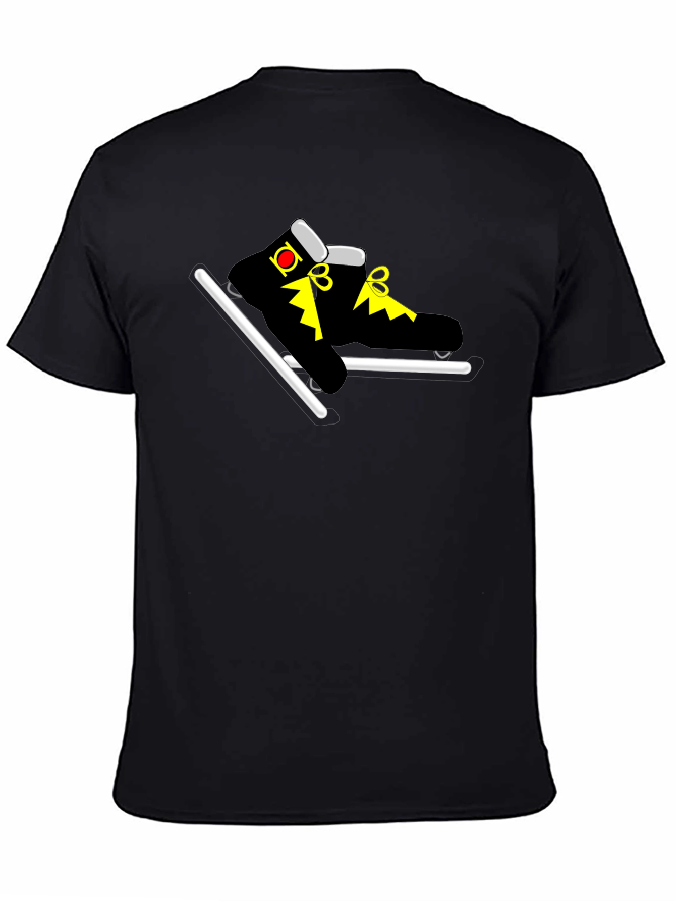 Black T-Shirt with Cartoon Skates Graphic