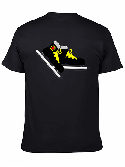 Black T-Shirt with Cartoon Skates Graphic